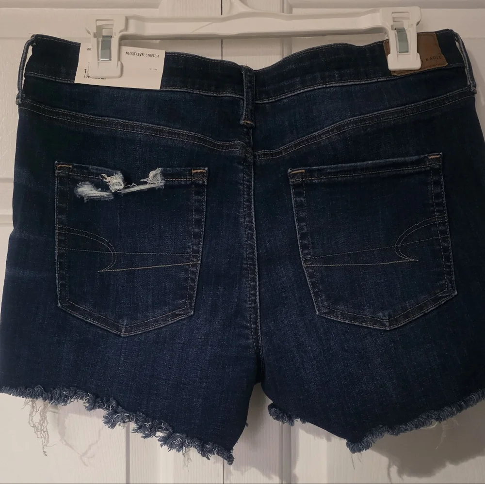 American Eagle Outfitters Dark Blue Distressed Micro Denim Cutoff Shorts - Picture 2 of 4